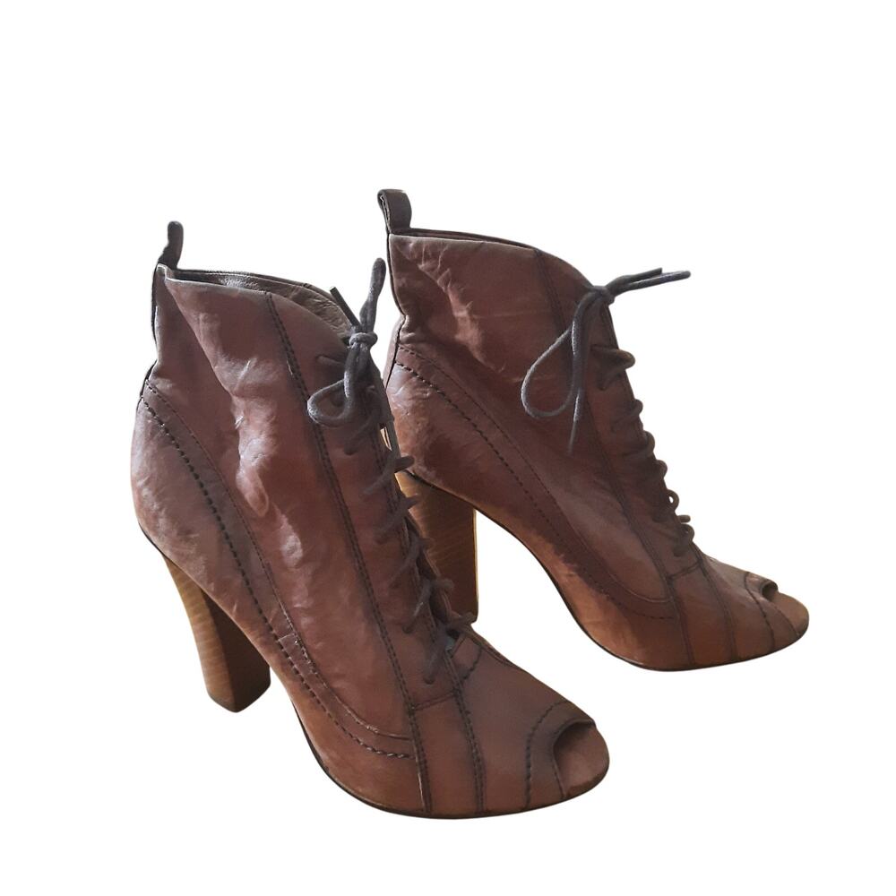 Sam Edelman Venice Womens Brown Lace-Up Granny Peep-Toe Booties Size 7.5